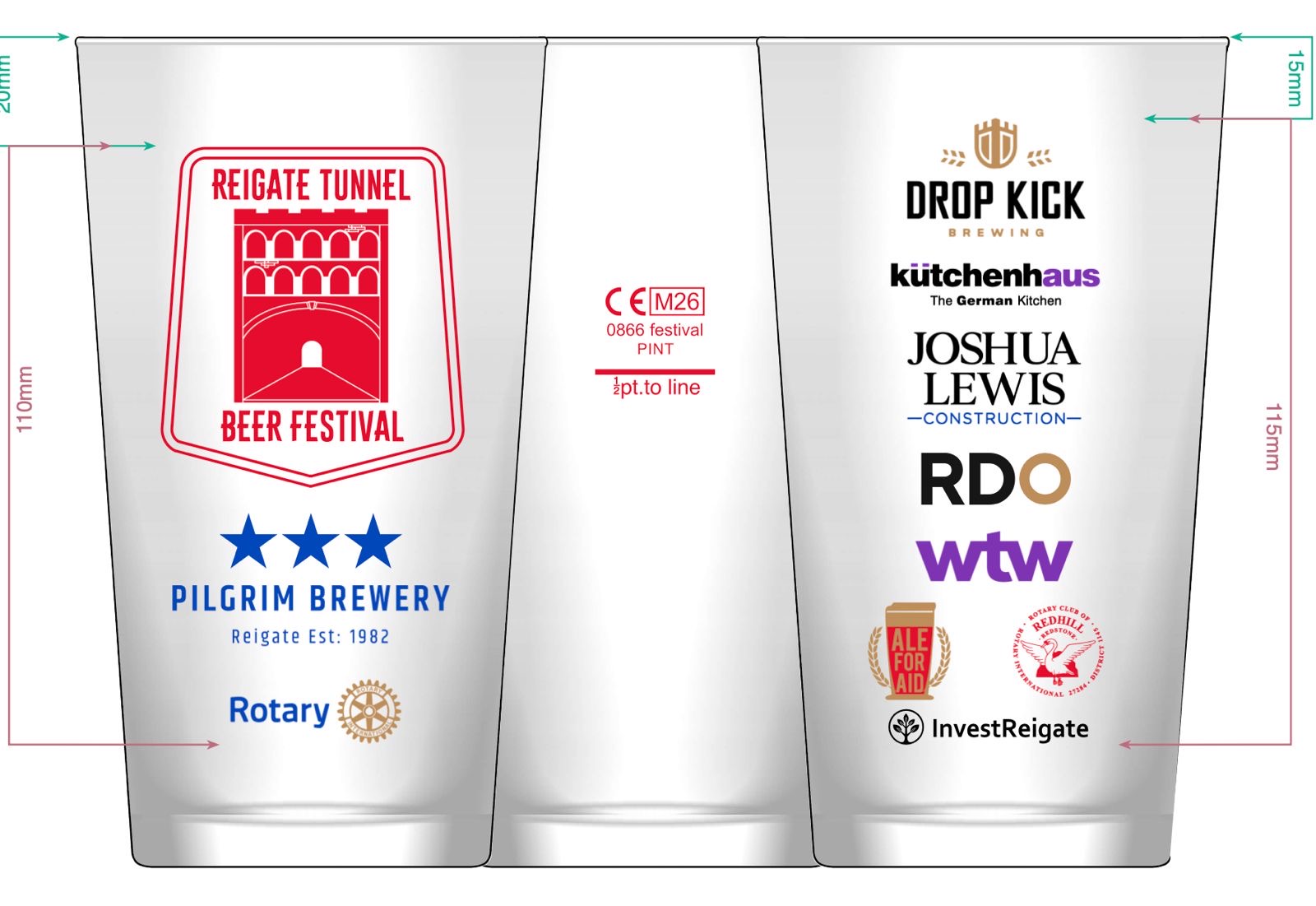 Reigate Tunnel Beer Festival 2026 commemorative pint glass design